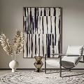 Modern Accent Chair With White Cushion In Living Room With Abstract Painting