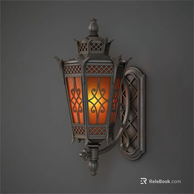 Vintage Classic Wall Sconce with Intricate Metal Frame Patterned Glass and Warm Glow 3d model 