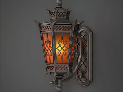 Vintage Classic Wall Sconce with Intricate Metal Frame Patterned Glass and Warm Glow 3d model