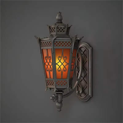 Vintage Classic Wall Sconce with Intricate Metal Frame Patterned Glass and Warm Glow 3d model