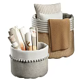 Fabric Storage Baskets with Pom-Poms Striped Design in Neutral Tones for Organizing Blankets Books Towels