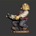 Decorative Household Figurine Red Vest White Shirt Holding Tray With Cloth On Wooden Base