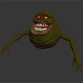 Green Monster Game Movie Character With Big Eyes Grinning Mouth And Long Limbs