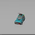 Turquoise Off Road Car With Spare Tire Roof Rack And Green Plant Decoration