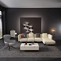 Modern Beige L-shaped Sofa and Coffee Table Set with Throw Pillows and Wall Sconces 3d model