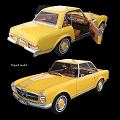 Vintage Yellow Convertible Car With Open Doors And Brown Leather Interior