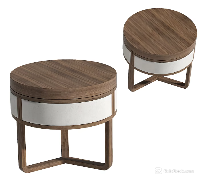 Modern Wooden Bedside Tables With Round Top And White Middle Section 3d model