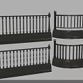 Elegant Black Railing Set of Four With Marble Base Sturdy Posts And Decorative Balusters 3d model