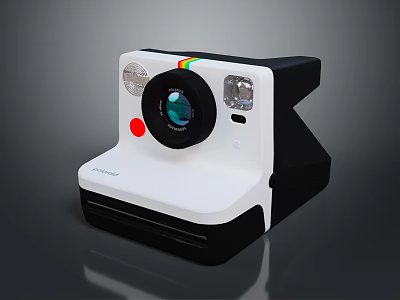 Polaroid Instant Camera With White Black Body Rainbow Stripe Lens And Flash 3d model