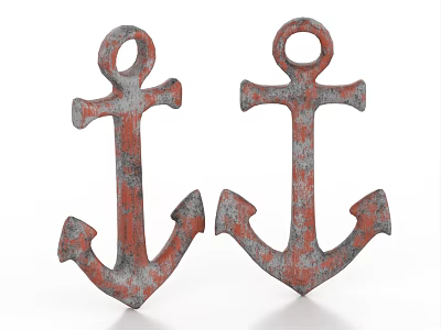 Two Rusty Industrial Equipment Anchors Vintage Design With Weathered Metal Finish 3d model