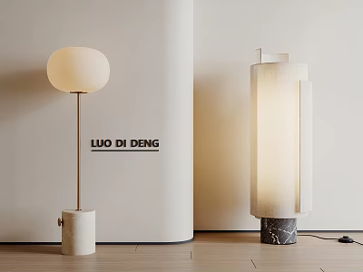 Modern Floor Lamps With Round Fabric Shade Cylindrical Linen Cover Marble Base And Metal Stand 3d model