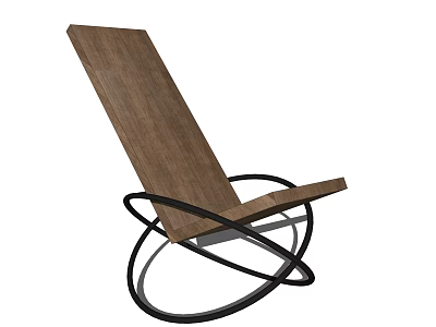 Unique Modern Leisure Chair Featuring Wooden Seat And Black Metal Curved Frame 3d model