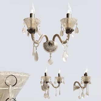 European style wall lamp glass double head wall lamp 3d model