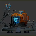Sci Fi Mechanical Structure With Orange Blue Accents Glowing Elements And Base