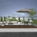 Rooftop Garden Design Featuring Outdoor Sofa Table Chairs Parasol Green Plants And Wooden Flooring