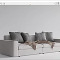 Modern Light Gray Sectional Sofa with Gray Pillows and Brown Plaid Blanket 3d model