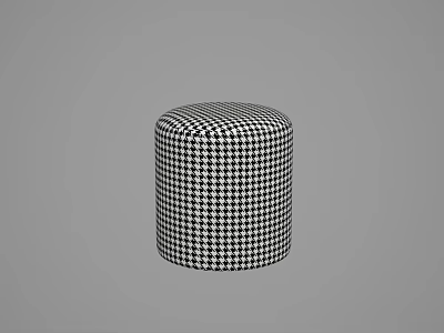 Round Upholstered Stool With Black And White Houndstooth Pattern Modern Design 3d model