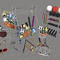Sports Equipment Collection With Various Balls Racks And Training Tools