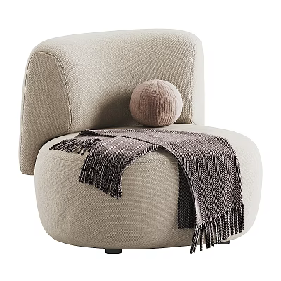 Cozy Beige Fabric Single Sofa With Soft Gray Blanket And Tassel Decorative Details 3d model