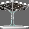 Hexagonal Pergola Design With Geometric Grid Roof And Glass Support Columns