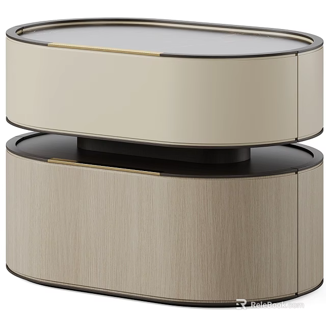 Modern Single Bed With Light And Dark Wood Nightstand And Gold Accents 3d model 