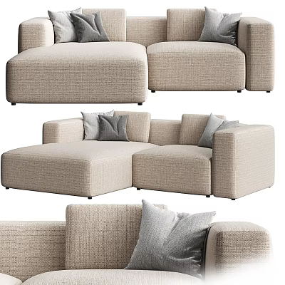 Light Beige Fabric Sectional Sofa with Plush Cushions and Modern Design 3d model