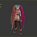 Game Movie Character With Long Pink Pigtails White Coat Orange Lining Black Pants Red Boots