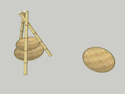 Bamboo Three Tiered Rack With Round Woven Trays For Home Decor 3d model