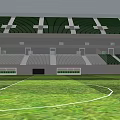3D Model Of Modern Stadium With Oval Design Green Pitch And Seating Areas