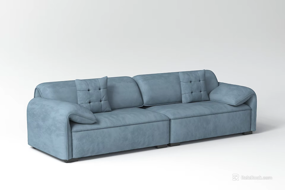 Light Blue Modern Double Sofa With Tufted Backrest Armrests And Fabric Upholstery 3d model