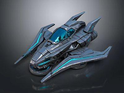 Futuristic Metallic Spacecraft With Blue Glowing Lines And Sleek Aerospace Design 3d model