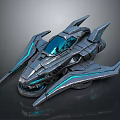 Futuristic Metallic Spacecraft With Blue Glowing Lines And Sleek Aerospace Design