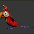 Colorful 3D Parrot with Red Wings Blue Feathers Yellow Beak and Orange Crest