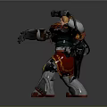 Game Movie Character In Armored Outfit With Large Weapon And Red Gold Details