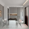 Elegant Modern Restaurant Interior With Marble Dining Table And Stylish Chairs 3d model