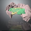 Scenic 3D Model Featuring Pink Rocky Structures And Green Inner Areas