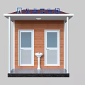 Public Restroom Exterior With Red Roof White Pillars Double Doors And Front Sink