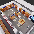 Supermarket Department Store Interior Layout With Product Shelves And Checkout Area
