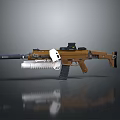 Modern Tactical Rifle Weapon With Brown Black Finish Silencer Scope And Magazine