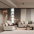 Elegant Modern Living Room Interior With Sofa Pillows Coffee Tables Rug And Wall Artwork