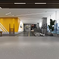 Modern Spacious Fitness Gym Interior With Workout Equipment Yellow Floor Lines Gray Walls And Mirrors