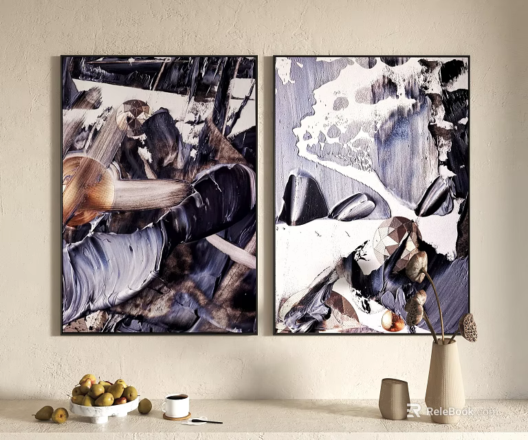 Abstract Paintings Wall Art With Black White Abstract Patterns For Modern Home Decor 3d model 