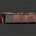 Rusty Metal Bin Filled With Stacked Firewood Logs And Wood Pieces
