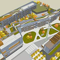 Modern School Building Featuring Connected Structures Green Roof And Central Courtyard 3d model