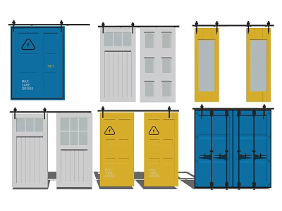 Assorted Color Swing Doors With Glass Panels Warning Signs And Double Designs 3d model