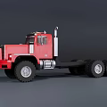 Red Heavy Duty Truck Cab With Multiple Wheels On Gray Background 3d model