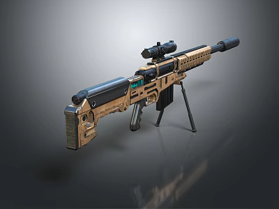 Tactical Rifle With Golden Black Finish Mounted Scope And Detachable Tripod 3d model