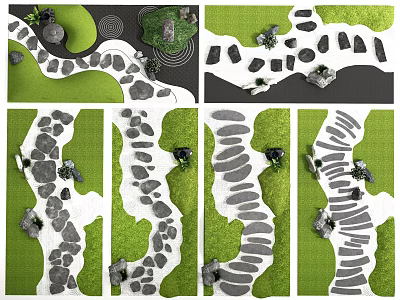 Creative Natural Stepping Stones Path Design For Garden Landscape With Green Grass And Plants 3d model