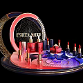 Estee Lauder Window Display With Lipsticks Skincare Bottles And Circular Frame Lighting Effects