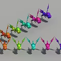 Colorful Dragon Characters With Various Colors Arranged In Rows As 3d model